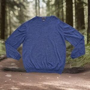 Finshley & Harding Men's 100% Virgin Marino Wool Sweater Pullover XXL Blue HOLE